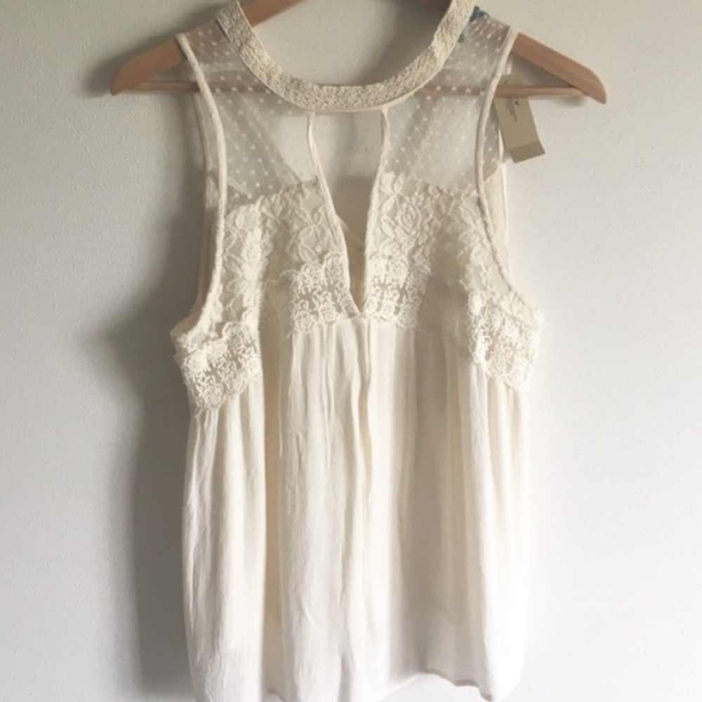 American Eagle Lace Detail White Tank